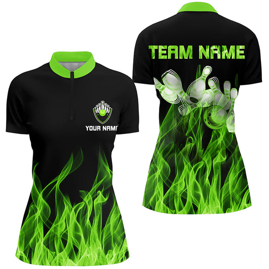Custom Green bowling shirt for women – personalized team jersey front view