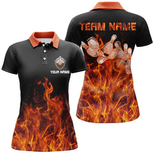 Load image into Gallery viewer, Flame Womens bowling polo shirt black Bowling Jerseys Personalized Bowling Team Shirts NQS6036