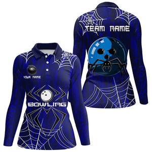 Blue Camo Bowling Polo, 1/4 Quarter zip shirts Custom Spider web Halloween Women Team Bowling jerseys NQS8158