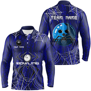 Blue Camo Bowling Polo, 1/4 Quarter zip shirts Custom Spider web Halloween Men Team Bowling jerseys NQS8158