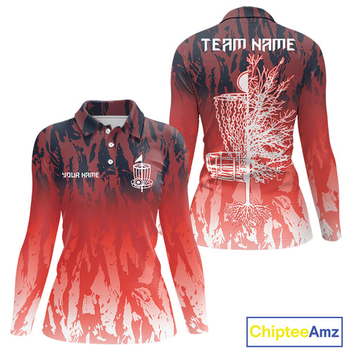 Disc golf basket red camo Women disc golf polo shirt custom disc golf jerseys team shirts for ladies NQS10347