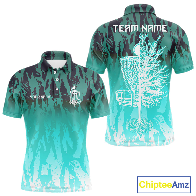 Disc golf basket Cyan Blue camo Men disc golf polo shirt custom disc golf jerseys team shirts for men NQS10348