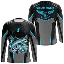 Load image into Gallery viewer, Personalized Black Chinook salmon Fishing jerseys, Team Fishing Long Sleeve tournament shirts| Blue NQS6271