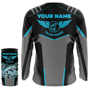 Personalized Black Chinook salmon Fishing jerseys, Team Fishing Long Sleeve tournament shirts| Blue NQS6271