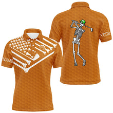 Load image into Gallery viewer, Mens golf polo shirt Skeleton American flag custom white and orange Halloween shirts NQS8583