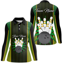 Load image into Gallery viewer, Black and Green Yellow Retro stripe Bowling Shirts For Women Custom vintage Bowling Team Bowler Jersey NQS8590