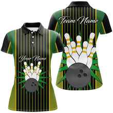 Load image into Gallery viewer, Black and Green Yellow Retro stripe Bowling Shirts For Women Custom vintage Bowling Team Bowler Jersey NQS8590