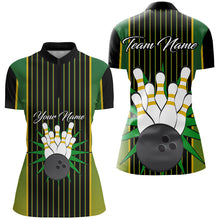 Load image into Gallery viewer, Black and Green Yellow Retro stripe Bowling Shirts For Women Custom vintage Bowling Team Bowler Jersey NQS8590