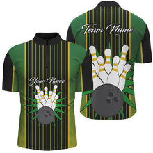 Load image into Gallery viewer, Black and Green Yellow Retro stripe Bowling Shirts For Men Custom vintage Bowling Team Bowler Jerseys NQS8590