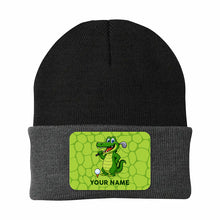 Load image into Gallery viewer, Funny Alligator Golf Knit Beanie Hat, Custom Name Rectangle Patch Golf Beanie Hat, Golf Gifts NQS10782