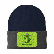 Load image into Gallery viewer, Funny Alligator Golf Knit Beanie Hat, Custom Name Rectangle Patch Golf Beanie Hat, Golf Gifts NQS10782