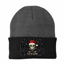 Load image into Gallery viewer, Funny Christmas Skull Golf Knit Beanie Hat, Custom Rectangle Patch Golf Beanie Hat, Xmas Golf Gifts NQS10783