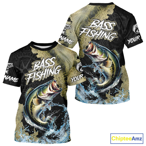 Personalized Largemouth Bass Fishing scales compass fishing shirts Custom tournament fishing jerseys NQS11155