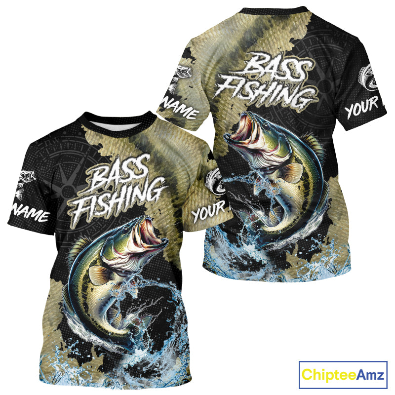 Personalized Largemouth Bass Fishing scales compass fishing shirts Custom tournament fishing jerseys NQS11155