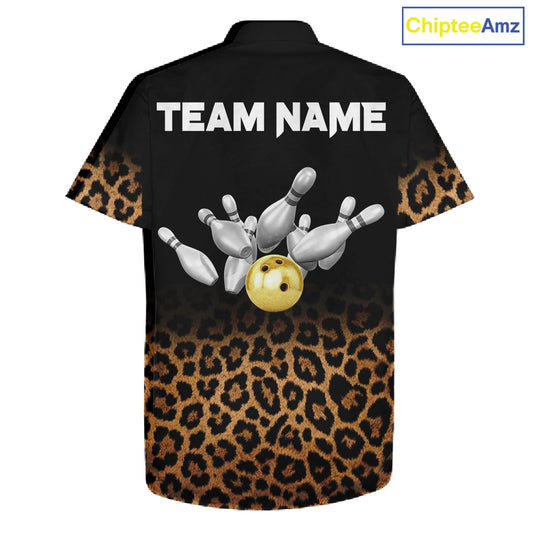 Custom Leopard Hawaiian Bowling Jerseys, Personalized Leopard Bowling Team Button-up shirts NQS11570