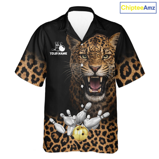 Custom Leopard Hawaiian Bowling Jerseys, Personalized Leopard Bowling Team Button-up shirts NQS11570