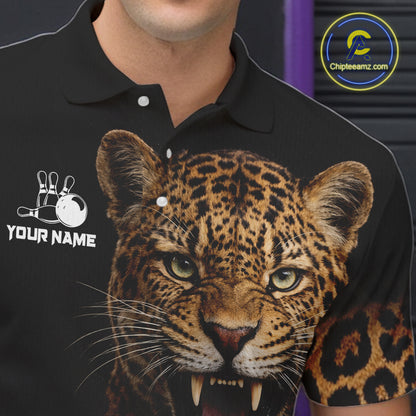 Custom Leopard Bowling Polo, Quarter Zip Jerseys for Men, Personalized Leopard Bowling Team shirts NQS11570
