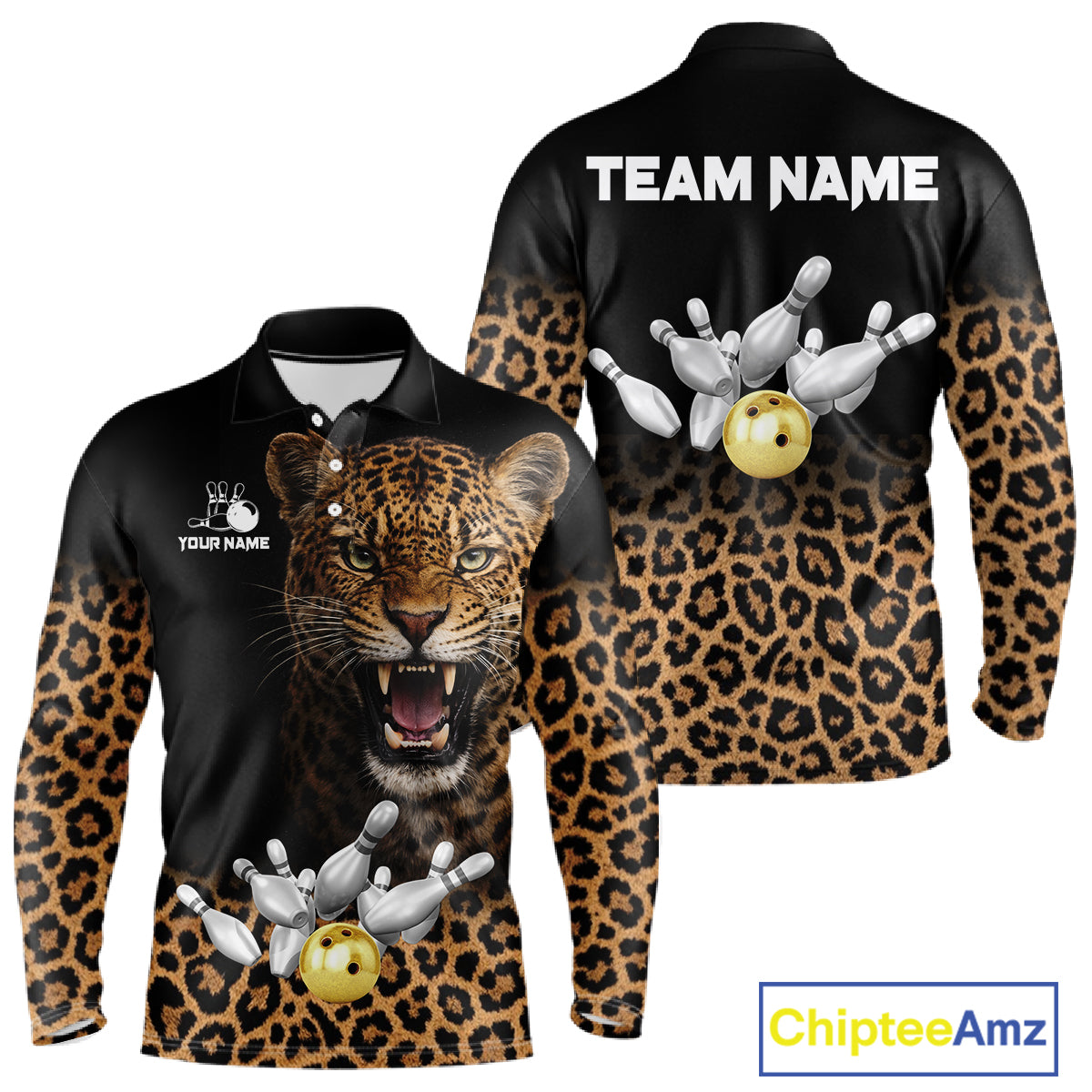 Custom Leopard Bowling Polo, Quarter Zip Jerseys for Men, Personalized Leopard Bowling Team shirts NQS11570