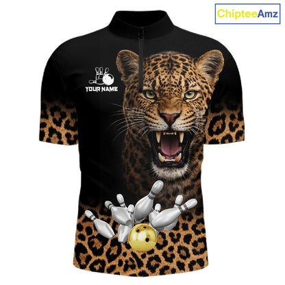 Custom Leopard Bowling Polo, Quarter Zip Jerseys for Men, Personalized Leopard Bowling Team shirts NQS11570