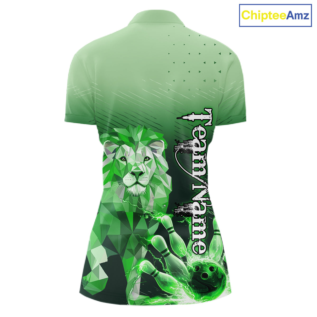 Green Lightning Lion Bowling Polo, Quarter Zip Shirts for Women Custom Lion Bowling Team jerseys NQS11568