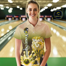 Load image into Gallery viewer, Yellow Lightning Lion Bowling Polo, Quarter Zip Shirts for Women Custom Lion Bowling Team jerseys NQS11569