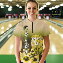 Load image into Gallery viewer, Yellow Lightning Lion Bowling Polo, Quarter Zip Shirts for Women Custom Lion Bowling Team jerseys NQS11569