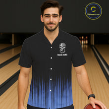 Load image into Gallery viewer, Black and Blue American Flag Skull Bowling Button-up Shirt Custom Patriotic Bowling Team jerseys NQS11699