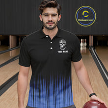Load image into Gallery viewer, Black and Blue American Flag Skull Bowling Shirts for Men Custom Patriotic Bowling Team jerseys NQS11699