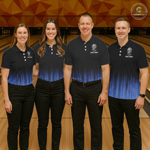Load image into Gallery viewer, Black and Blue American Flag Skull Bowling Shirts for Women Custom Patriotic Bowling Team jerseys NQS11699