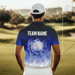 Funny Flamingo Blue camo flame golf ball Mens Golf Polo Shirts Custom Flamingo Golf attire for men NQS9800
