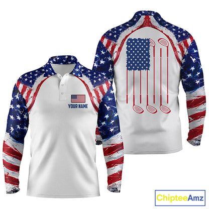Watercolor American flag white Mens golf polo shirt custom mens patriotic polo shirts golfing gift NQS5376