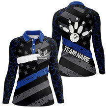 Load image into Gallery viewer, Black American flag Women bowling shirts Custom bowling camo Team Jerseys, gift for Bowlers | Blue NQS7575