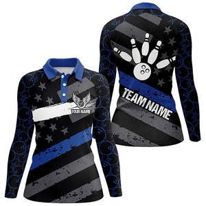 Black American flag Women bowling shirts Custom bowling camo Team Jerseys, gift for Bowlers | Blue NQS7575