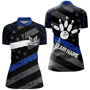 Black American flag Women bowling shirts Custom bowling camo Team Jerseys, gift for Bowlers | Blue NQS7575