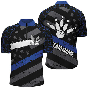Black American flag Men bowling shirts Custom bowling camo Team Jerseys, gift for Bowlers | Blue NQS7575
