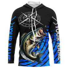 Load image into Gallery viewer, Personalized Bass fishing compass Long Sleeve Performance Fishing Shirts, Bass tournament Shirt | Blue NQS7576