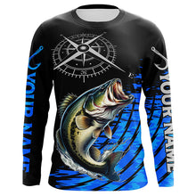 Load image into Gallery viewer, Personalized Bass fishing compass Long Sleeve Performance Fishing Shirts, Bass tournament Shirt | Blue NQS7576