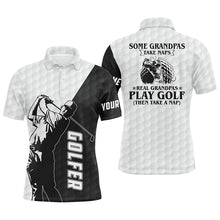 Load image into Gallery viewer, Black and white Mens golf polo shirt custom funny some grandpas take naps real grandpas play golf NQS5612