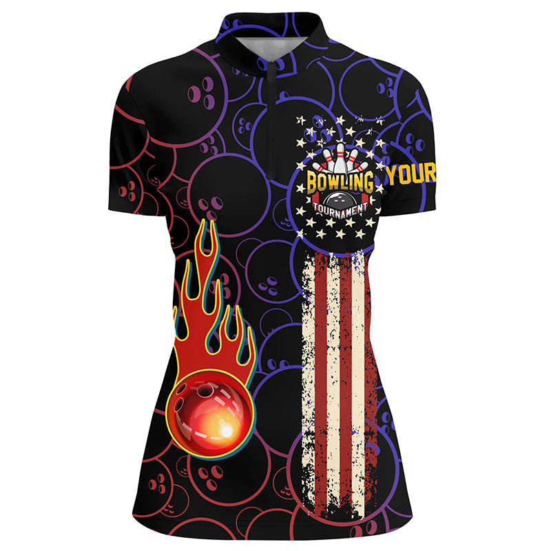 Custom black bowling shirt for women – personalized team jersey front view