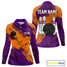 Load image into Gallery viewer, Orange and Purple Grunge Camo Heartbeat Women Bowling Polo, 1/4 Zip Shirt Custom Bowling Team Jersey NQS10039
