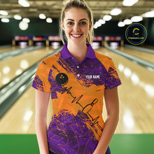 Load image into Gallery viewer, Orange and Purple Grunge Camo Heartbeat Women Bowling Polo, 1/4 Zip Shirt Custom Bowling Team Jersey NQS10039