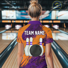 Load image into Gallery viewer, Orange and Purple Grunge Camo Heartbeat Women Bowling Polo, 1/4 Zip Shirt Custom Bowling Team Jersey NQS10039