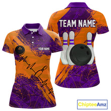 Load image into Gallery viewer, Orange and Purple Grunge Camo Heartbeat Women Bowling Polo, 1/4 Zip Shirt Custom Bowling Team Jersey NQS10039