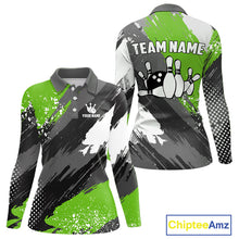 Load image into Gallery viewer, Green Grunge pattern Bowling Team Shirt For Women Custom Bowling jersey Uniform Bowler Outfits NQS10042