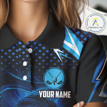 Load image into Gallery viewer, Women golf polo shirts custom Blue Lightning reaper skull Golf team golf jersey, ladies golf attire NQS10206