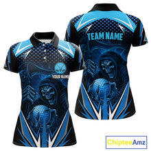 Load image into Gallery viewer, Women golf polo shirts custom Blue Lightning reaper skull Golf team golf jersey, ladies golf attire NQS10206