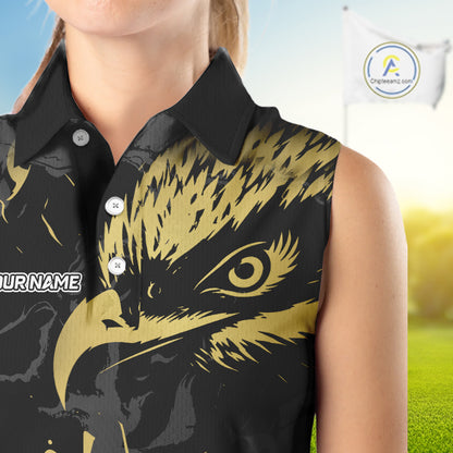 Black & Gold Eagle sleeveless golf polo shirts custom Women's golf team shirt, personalized golf gift NQS10208