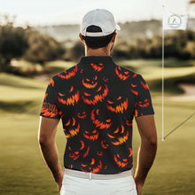 Load image into Gallery viewer, Orange and Black Halloween Pattern Funny Skull Golf polo shirt for men Custom Halloween Mens golf top NQS10352
