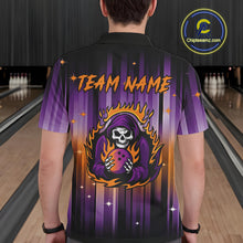 Load image into Gallery viewer, Custom Orange and Purple Flame Skull Halloween Bowling Shirts for Men, Halloween Bowling Team Jersey NQS10358