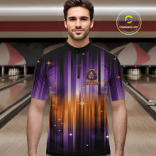 Load image into Gallery viewer, Custom Orange and Purple Flame Skull Halloween Bowling Shirts for Men, Halloween Bowling Team Jersey NQS10358